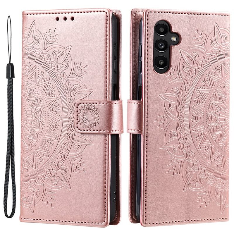 Läderfodral Mandala Samsung Galaxy A55 roséguld - Mobilväska Dam - Mobilfodral