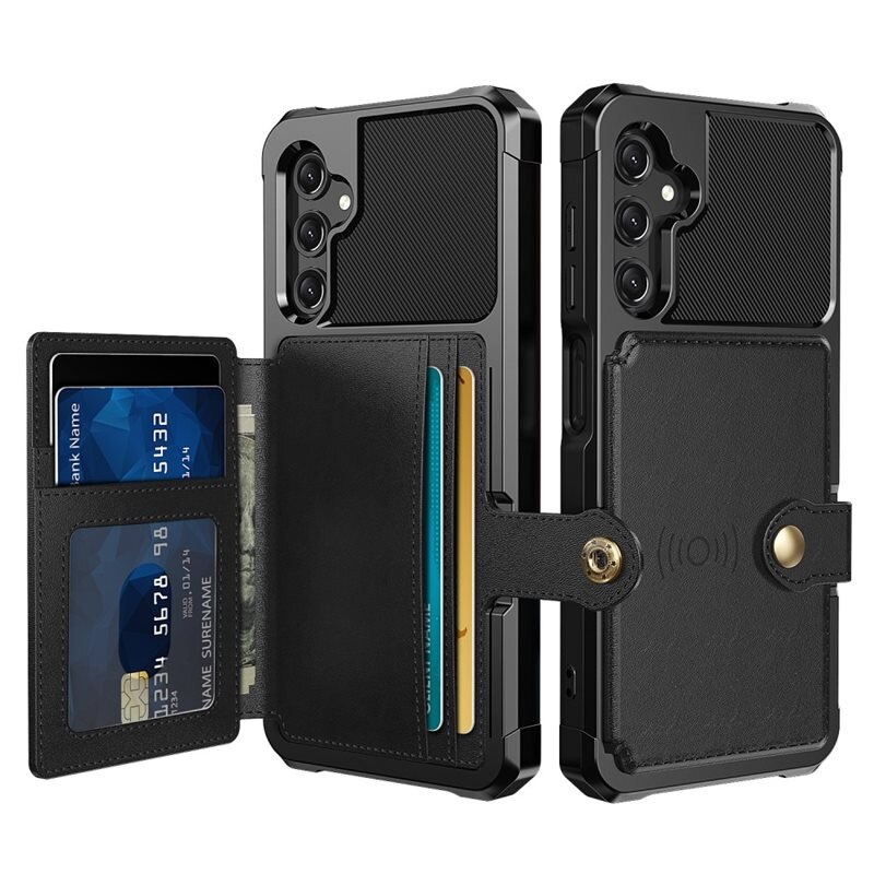 Tough Multi-slot Case Samsung Galaxy A15 Svart - Mobilskal med praktisk plånboksfunktion - Sedelficka - Korthållare