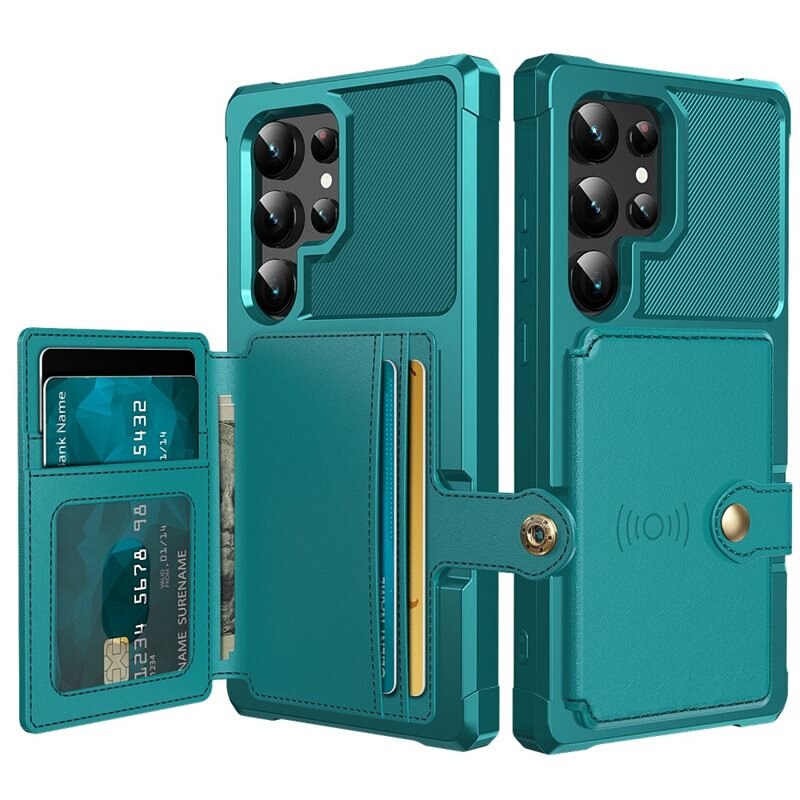 Tough Multi-slot Case Samsung Galaxy S24 Ultra Grön - Mobilskal med praktisk plånboksfunktion - Sedelficka - Korthållare