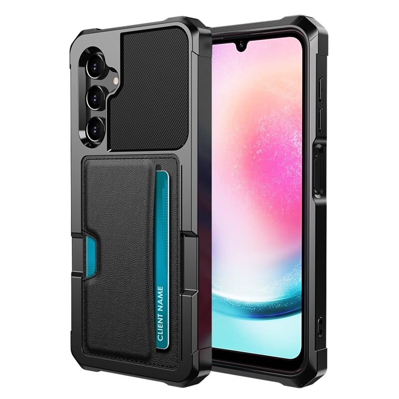 Tough Card Case Samsung Galaxy A15 svart - Extra stöttåligt skal med lättåtkomligt kortfack