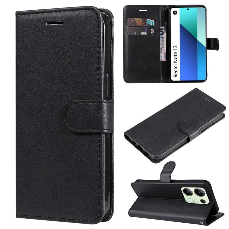 Plånboksfodral Xiaomi Redmi Note 13 4G svart - Mobilfodral med kortfack och sedelficka