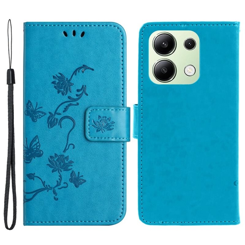 Läderfodral Fjärilar Xiaomi Redmi Note 13 4G Blå - Fint plånboksfodral med mönster