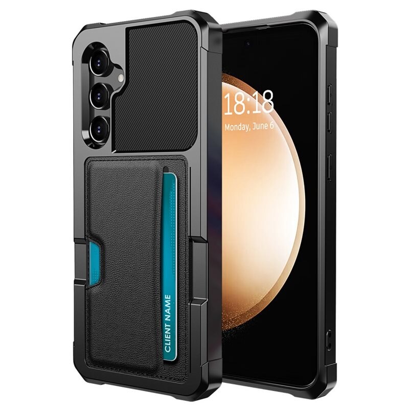 Tough Card Case Samsung Galaxy A55 svart - Extra stöttåligt skal med lättåtkomligt kortfack