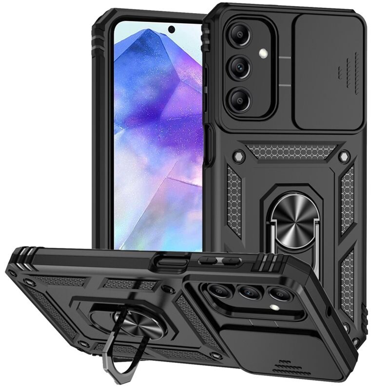 Hybridskal Ring + Kameraskydd Samsung Galaxy A35 Svart - Coolt skal greppring kameralucka