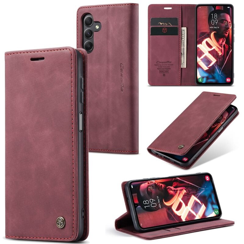 CaseMe Slim Plånboksfodral Samsung Galaxy A15 Röd - Tunt mobilfodral med plånbok