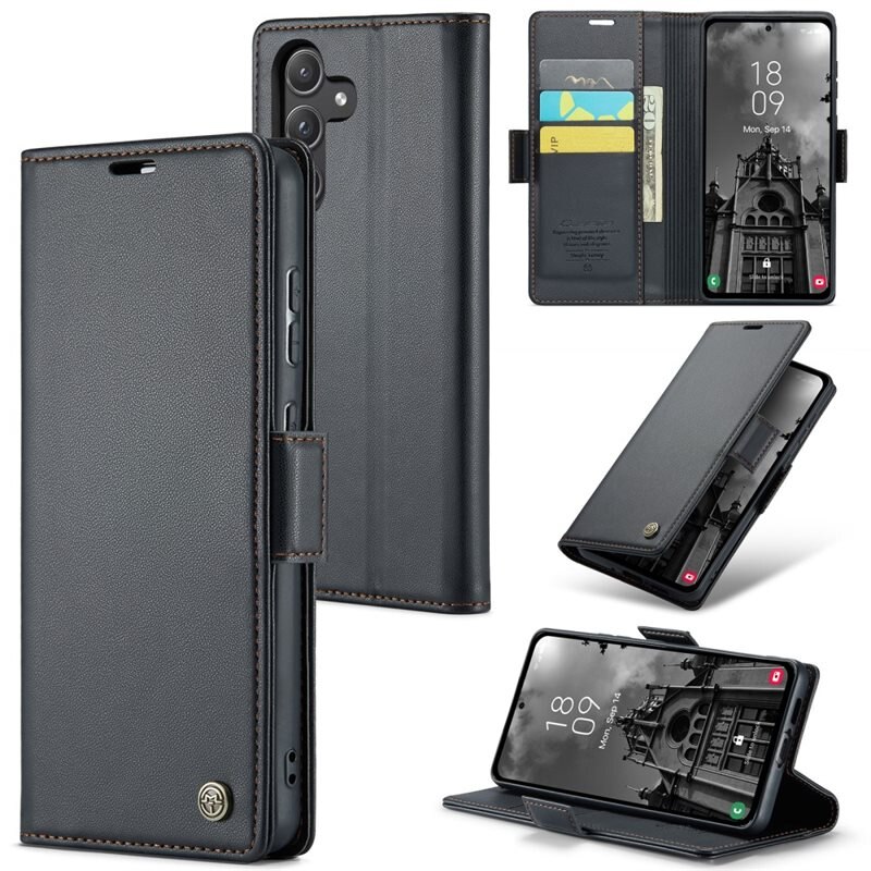CaseMe Slim Plånboksfodral RFID-skydd Samsung Galaxy A55 Svart - Tunt mobilfodral med plånbok och RFID-skydd