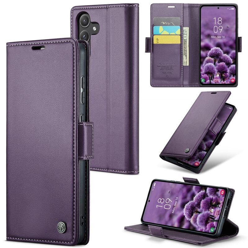 CaseMe Slim Plånboksfodral RFID-skydd Samsung Galaxy A55 Lila - Tunt mobilfodral med plånbok och RFID-skydd