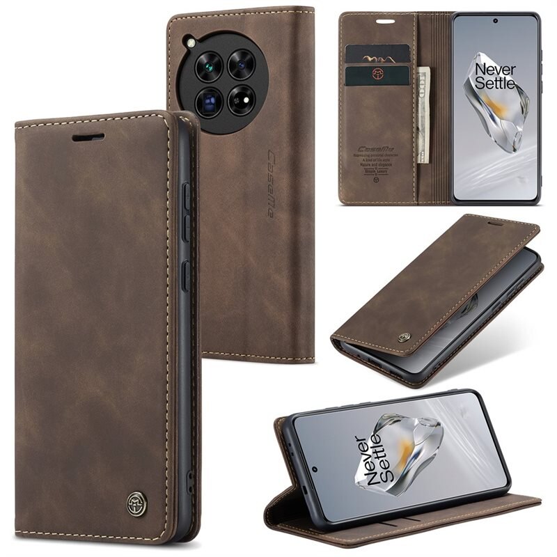 CaseMe Slim Plånboksfodral OnePlus 12 Brun - Tunt mobilfodral med plånbok