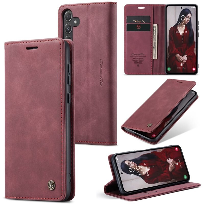 CaseMe Slim Plånboksfodral Samsung Galaxy A55 Röd - Tunt mobilfodral med plånbok