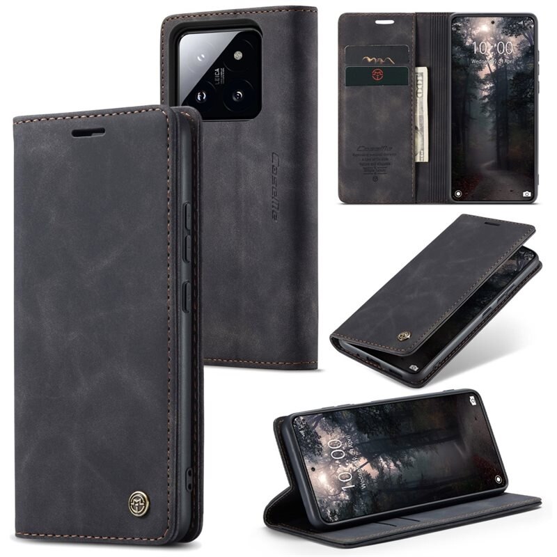 CaseMe Slim Plånboksfodral Xiaomi 14 Svart - Tunt mobilfodral med plånbok