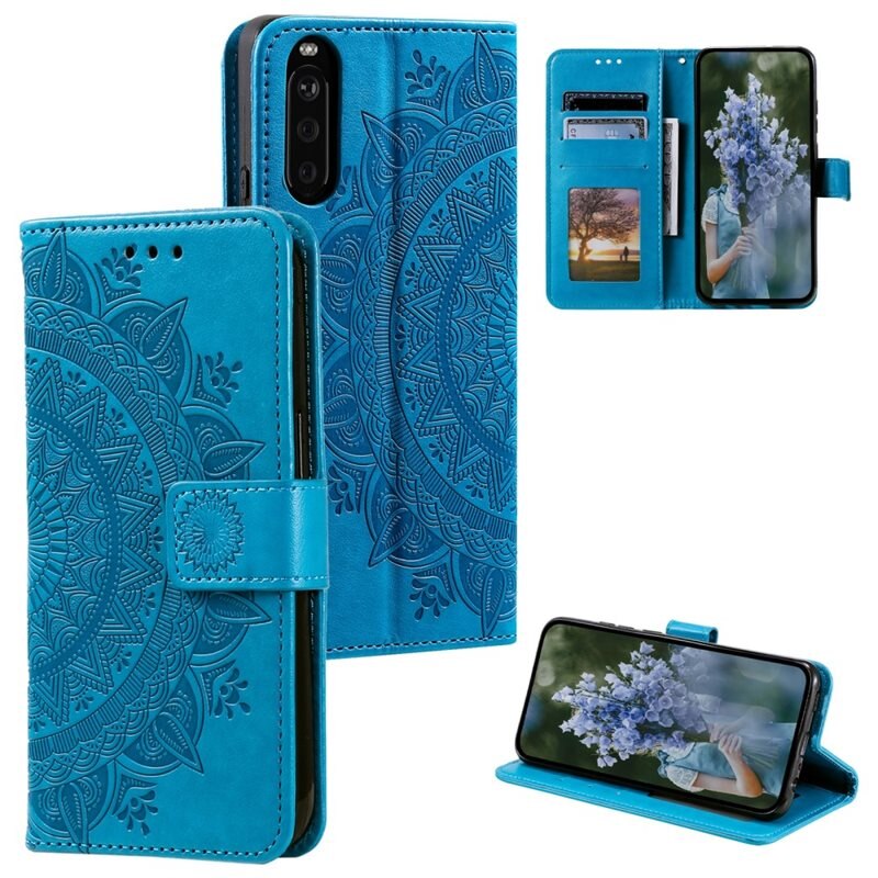 Läderfodral Mandala Sony Xperia 10 VI blå - Mobilväska Dam - Mobilfodral