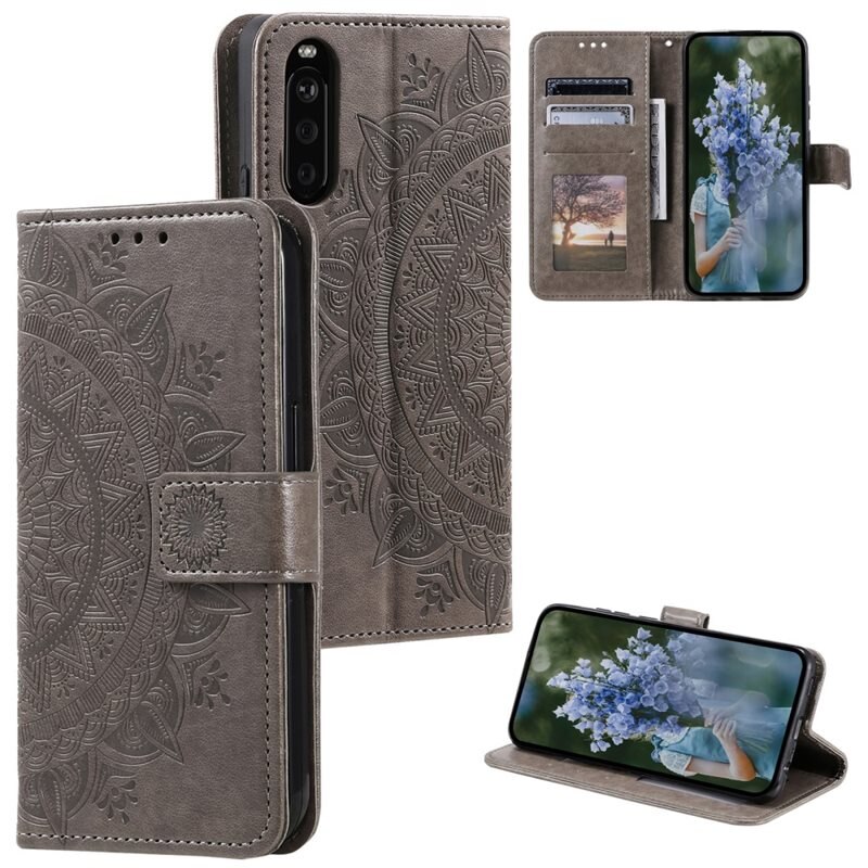 Läderfodral Mandala Sony Xperia 10 VI grå - Mobilväska Dam - Mobilfodral
