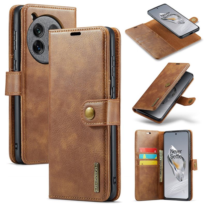 DG.MING Magnet Wallet OnePlus 12 Cognac - Stilrent läderfodral med avtagbart magnetiskt skal