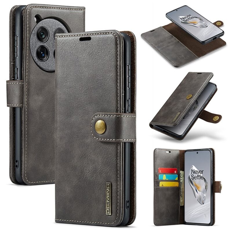 DG.MING Magnet Wallet OnePlus 12 Brown - Stilrent läderfodral med avtagbart magnetiskt skal