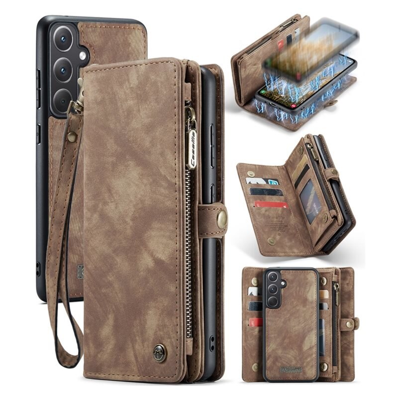 CaseMe Multi-slot Plånboksfodral Samsung Galaxy A35 Brun - Mobilfodral med extra många kortplatser - Korthållare
