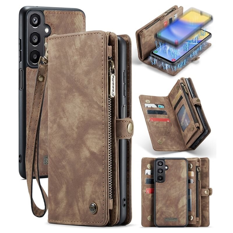 CaseMe Multi-slot Plånboksfodral Samsung Galaxy A15 Brun - Mobilfodral med extra många kortplatser - Korthållare