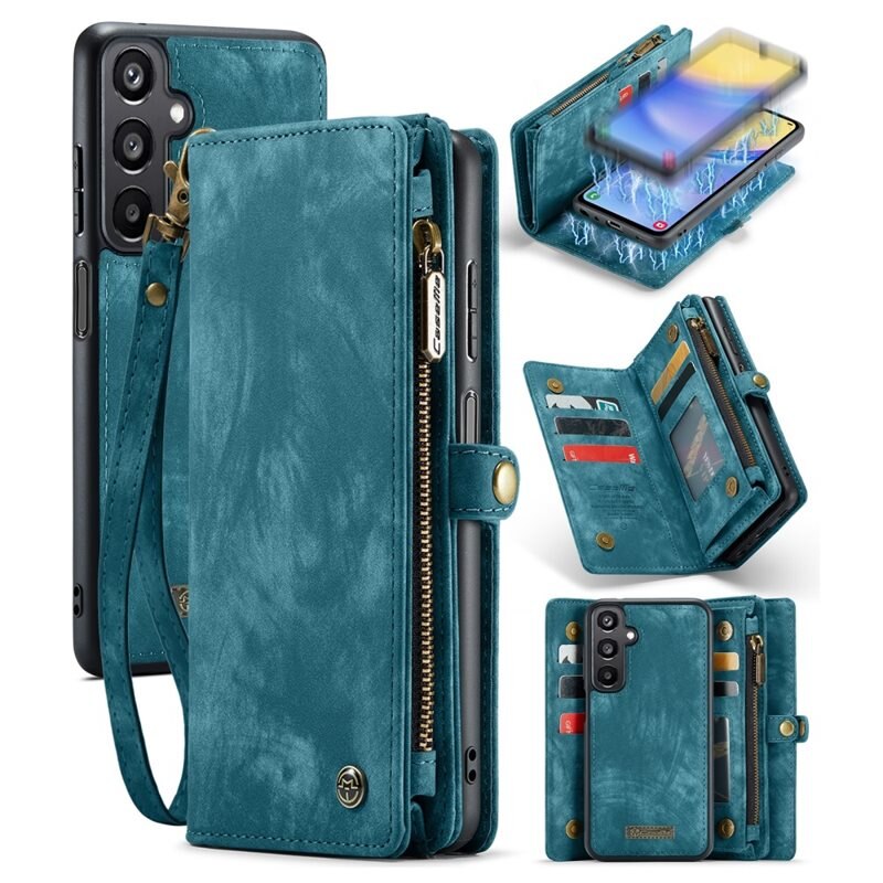 CaseMe Multi-slot Plånboksfodral Samsung Galaxy A15 Blå - Mobilfodral med extra många kortplatser - Korthållare