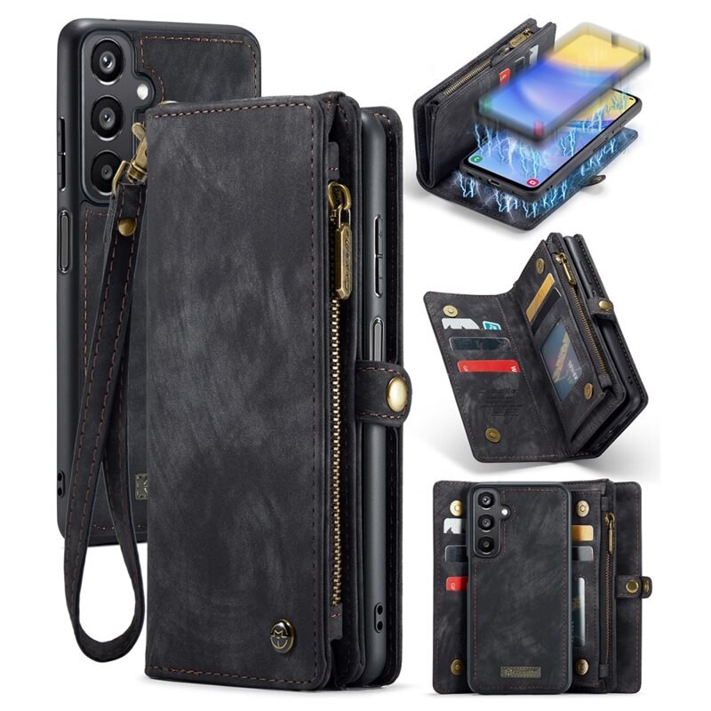 CaseMe Multi-slot Plånboksfodral Samsung Galaxy A15 Grå - Mobilfodral med extra många kortplatser - Korthållare