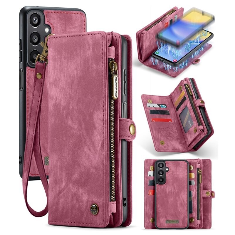 CaseMe Multi-slot Plånboksfodral Samsung Galaxy A15 Röd - Mobilfodral med extra många kortplatser - Korthållare