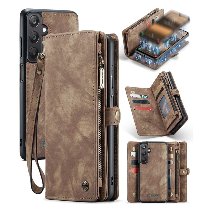 CaseMe Multi-slot Plånboksfodral Samsung Galaxy A25 Brun - Mobilfodral med extra många kortplatser - Korthållare