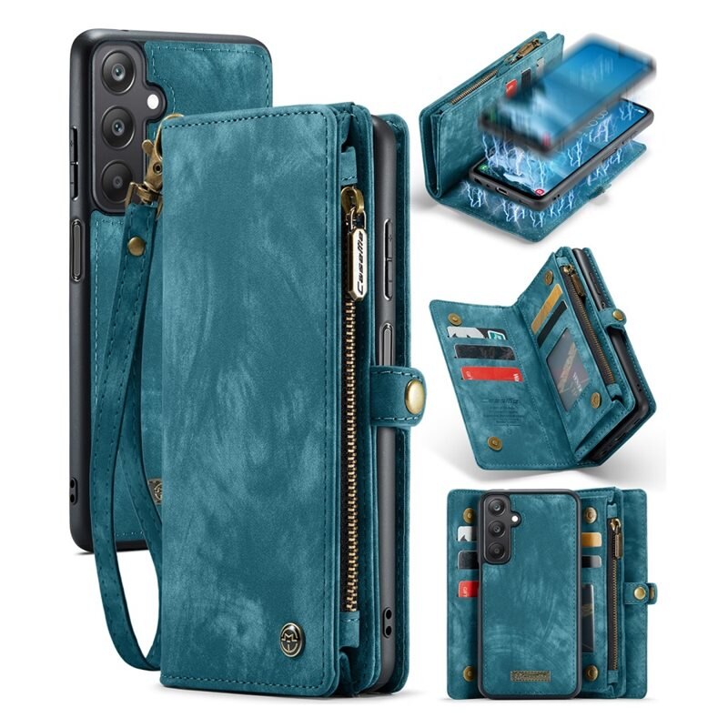 CaseMe Multi-slot Plånboksfodral Samsung Galaxy A25 Blå - Mobilfodral med extra många kortplatser - Korthållare
