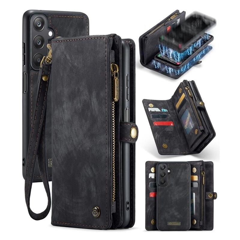 CaseMe Multi-slot Plånboksfodral Samsung Galaxy A25 Grå - Mobilfodral med extra många kortplatser - Korthållare