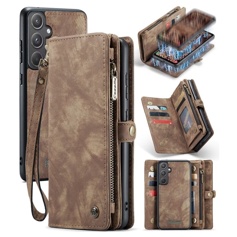 CaseMe Multi-slot Plånboksfodral Samsung Galaxy A55 Brun - Mobilfodral med extra många kortplatser - Korthållare