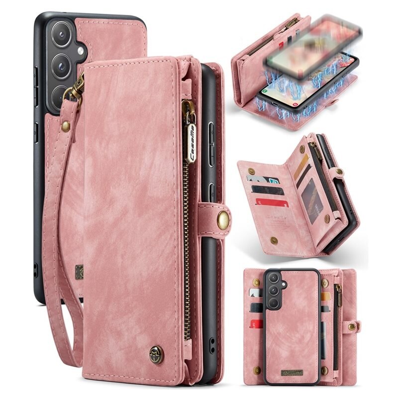 CaseMe Multi-slot Plånboksfodral Samsung Galaxy A55 Rosa - Mobilfodral med extra många kortplatser - Korthållare