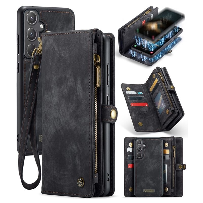 CaseMe Multi-slot Plånboksfodral Samsung Galaxy A55 Grå - Mobilfodral med extra många kortplatser - Korthållare