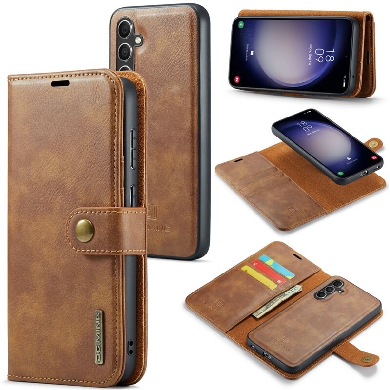 DG.MING Magnet Wallet Samsung Galaxy A35 Cognac - Stilrent läderfodral med avtagbart magnetiskt skal