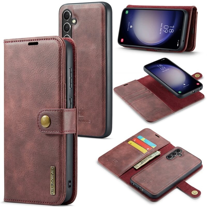 DG.MING Magnet Wallet Samsung Galaxy A35 Red - Stilrent läderfodral med avtagbart magnetiskt skal