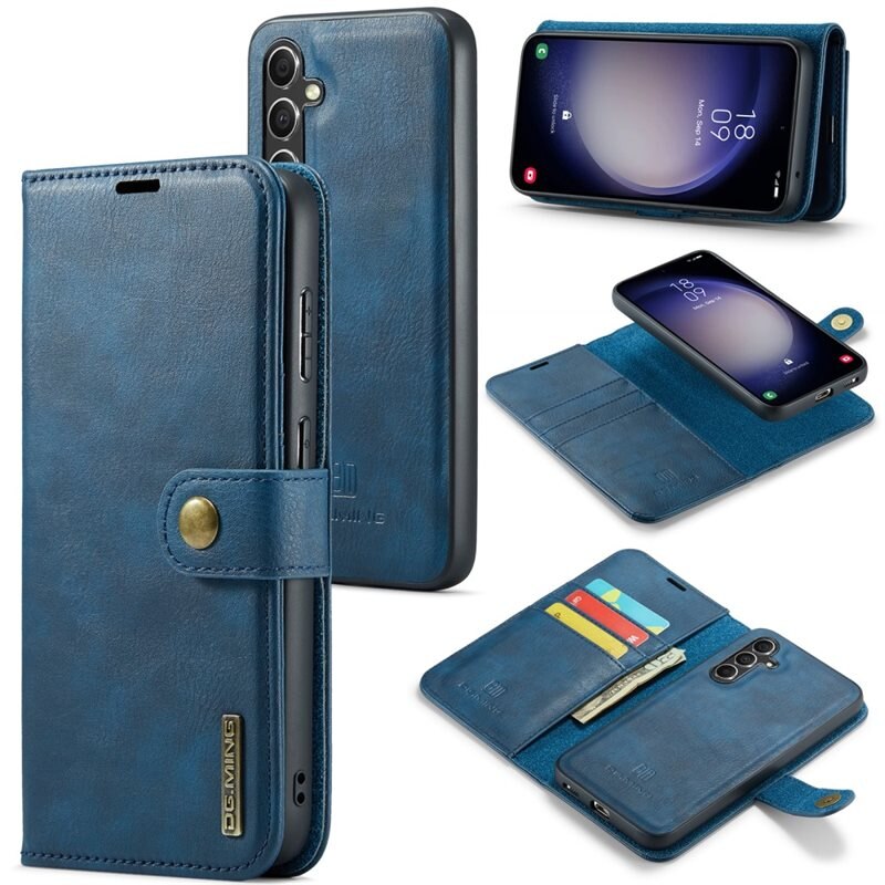 DG.MING Magnet Wallet Samsung Galaxy A15 Blue - Stilrent läderfodral med avtagbart magnetiskt skal