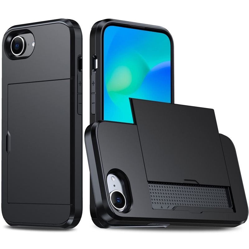 Skal Kortfack iPhone 16e Svart - Mobilskal med korthållare