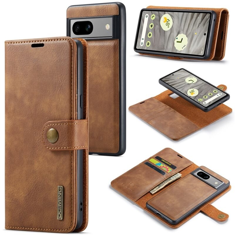 DG.MING Magnet Wallet Google Pixel 8a Cognac - Stilrent läderfodral med avtagbart magnetiskt skal