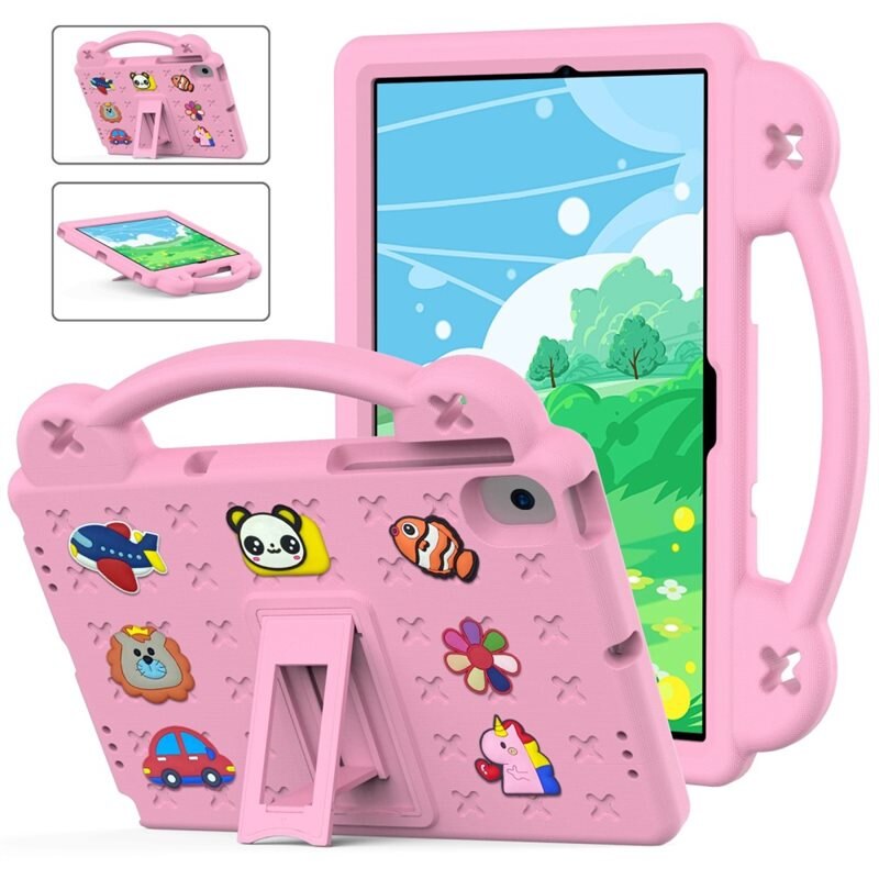 Barnskal med figurer och ställ Samsung Galaxy Tab A8 10.5 rosa - Skyddande fodral - Perfekt till barn - Inbyggt stöd