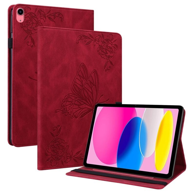 Läderfodral Fjärilar Apple iPad 11 11th Gen (2025) Röd - Skyddande fodral i fin design
