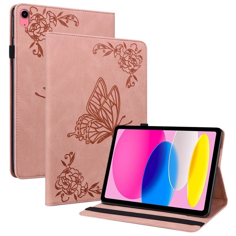 Läderfodral Fjärilar Apple iPad 11 11th Gen (2025) Rosa - Skyddande fodral i fin design