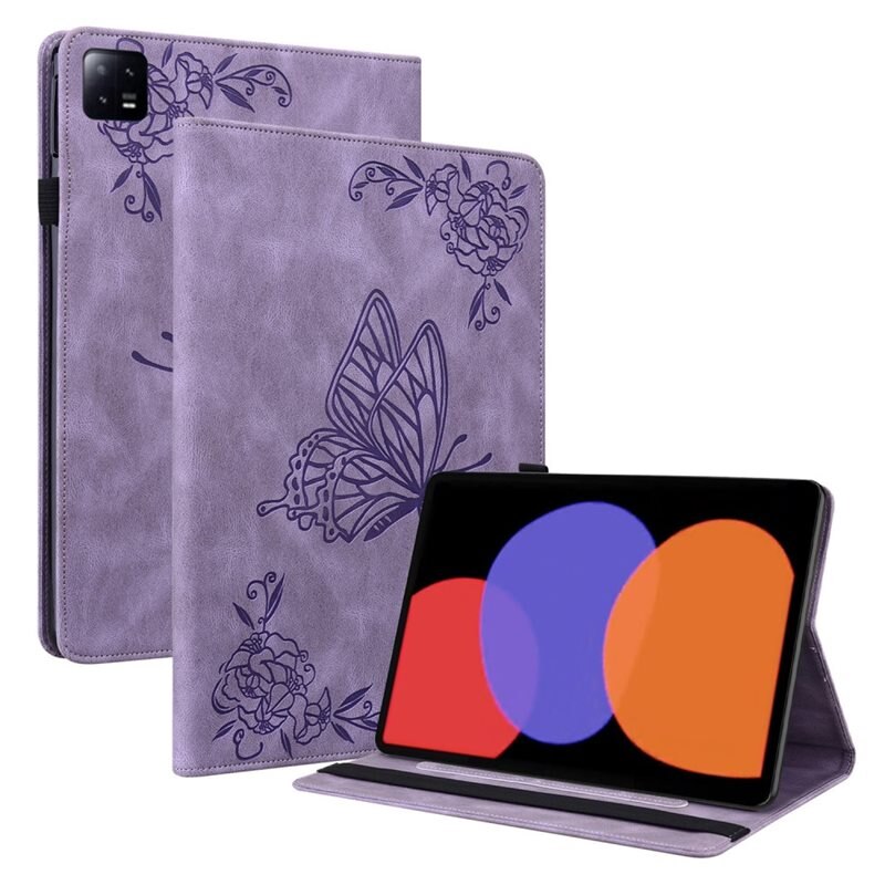 Läderfodral Fjärilar Xiaomi Pad 6 Pro Lila - Skyddande fodral i fin design