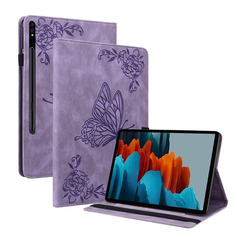 Läderfodral Fjärilar Samsung Galaxy Tab S9 Plus Lila - Skyddande fodral i fin design