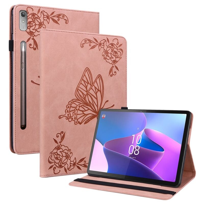 Läderfodral Fjärilar Lenovo Tab P12 Rosa - Skyddande fodral i fin design