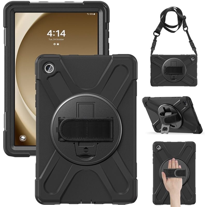Stöttåligt Hybridskal med axelrem Samsung Galaxy Tab A9 Plus svart - Skyddande fodral