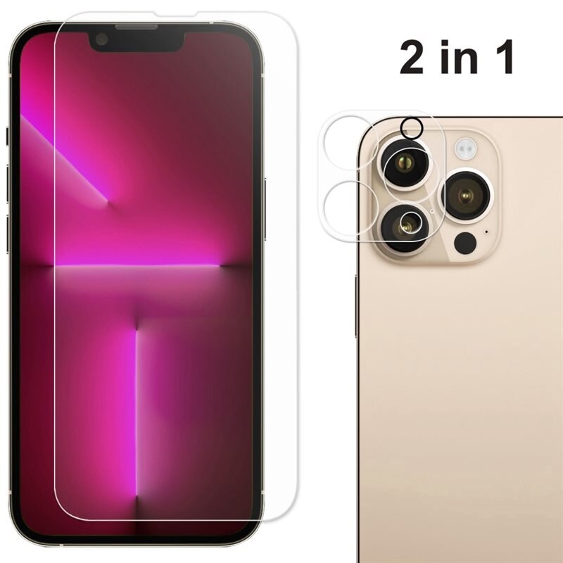 Härdat Glas Skärmskydd & Linsskydd iPhone 14 Pro - Tåligt skärmskydd och linsskydd i härdat glas
