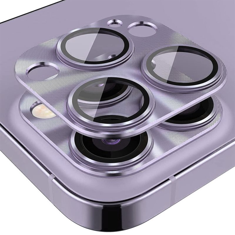 Hat Prince Kameraskydd Aluminium + Härdat Glas iPhone 14 Pro Max lila - Färgglatt heltäckande linsskydd