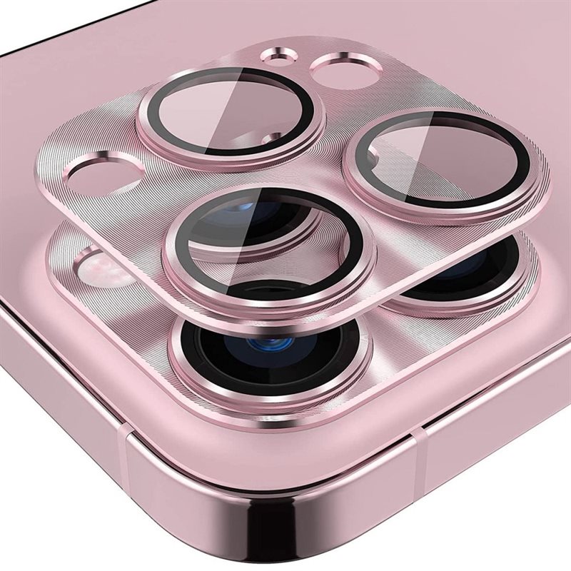 Hat Prince Kameraskydd Aluminium + Härdat Glas iPhone 14 Pro Max rosa - Färgglatt heltäckande linsskydd