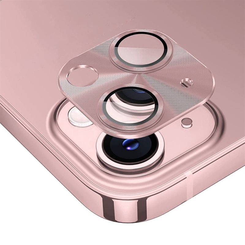 Hat Prince Kameraskydd Aluminium + Härdat Glas iPhone 14 rosa - Färgglatt heltäckande linsskydd