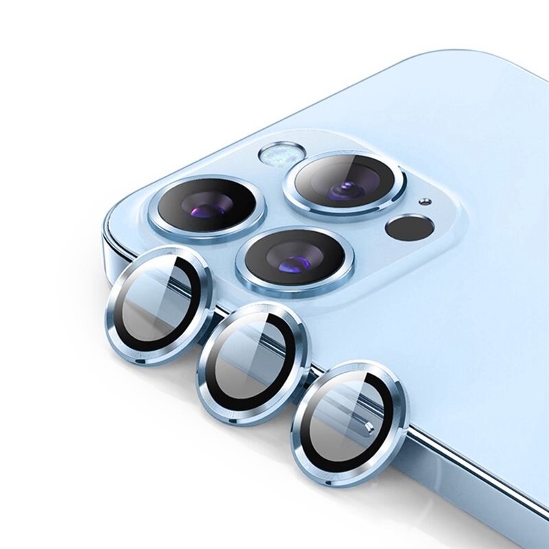 Hat Prince Linsskydd Aluminium + Härdat Glas iPhone 14 Pro Max blå - Tunna färgglada linsskydd som passar med skal
