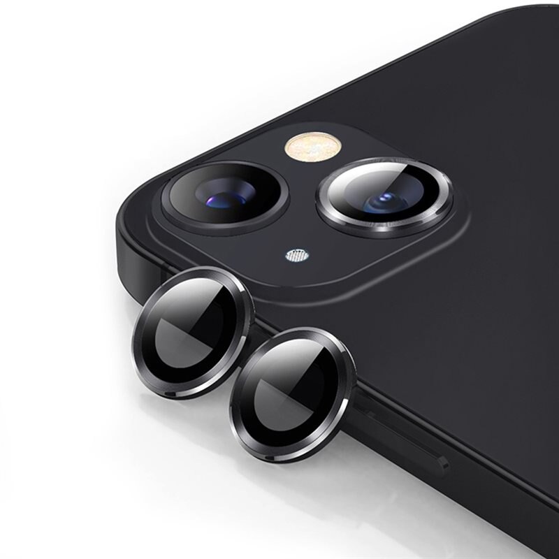 Hat Prince Linsskydd Aluminium + Härdat Glas iPhone 14 Plus Svart - Tunna färgglada linsskydd som passar med skal