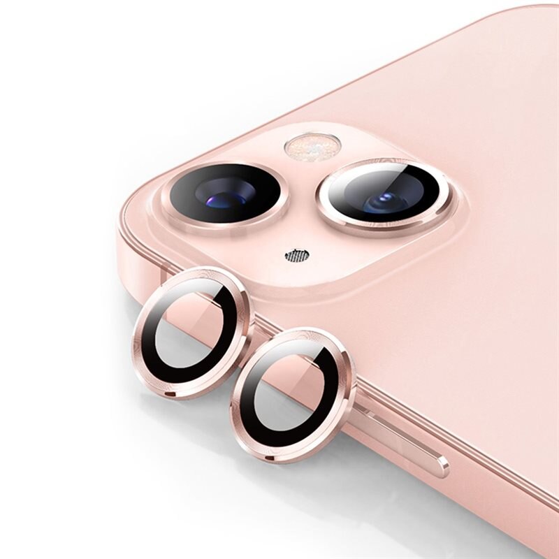 Hat Prince Linsskydd Aluminium + Härdat Glas iPhone 14 rosa - Tunna färgglada linsskydd som passar med skal