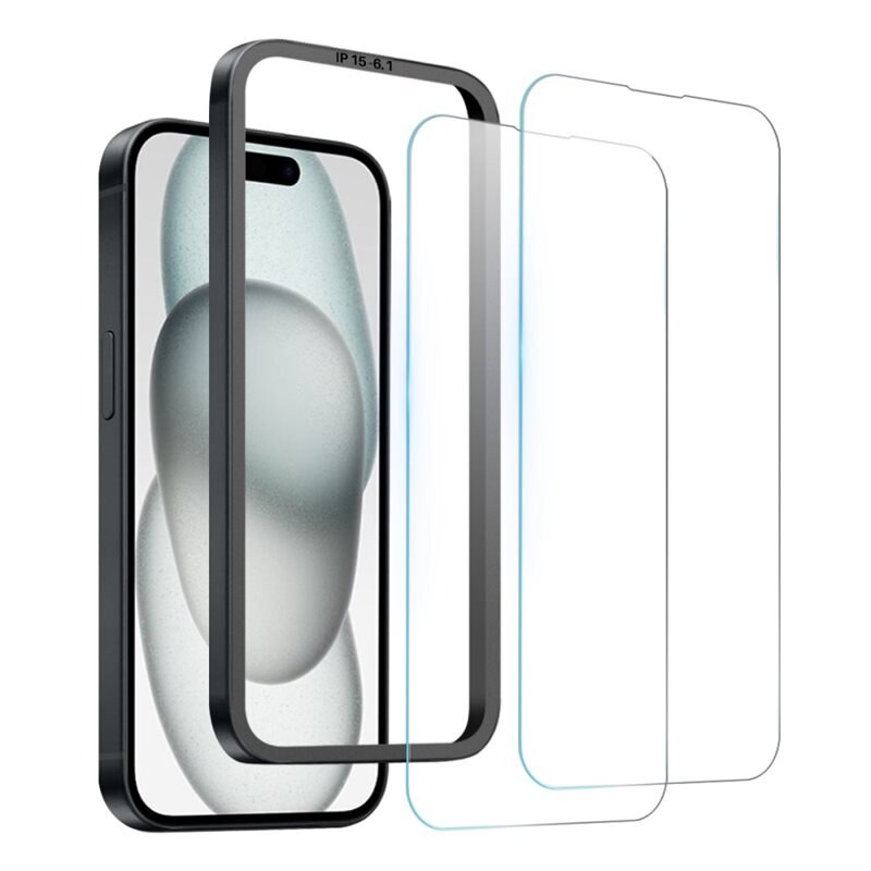 NORTHJO Skärmskydd Härdat Glas med Installationsram iPhone 15 (2-pack)