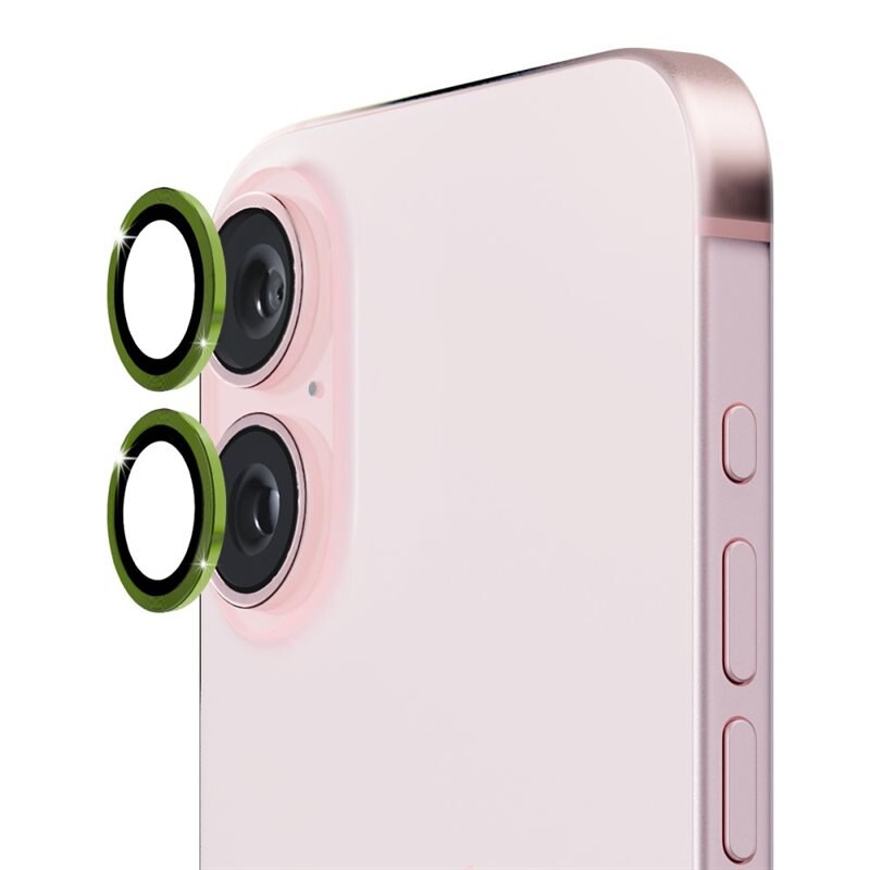 Hat Prince Linsskydd Aluminium + Härdat Glas iPhone 16 Grön - Tunna färgglada linsskydd som passar med skal